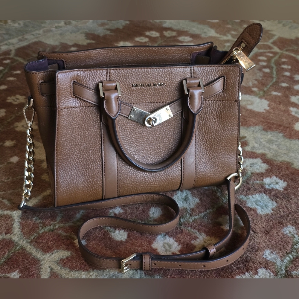 Michael Kors Nouveau Hamilton Cognac Pebbled Leather Satchel with Gold Hardware